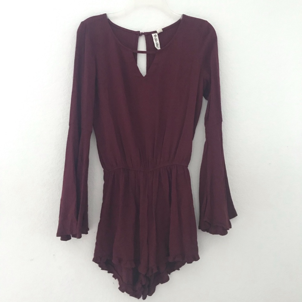 Burgundy Bell Sleeve Romper - Picture 2 of 4
